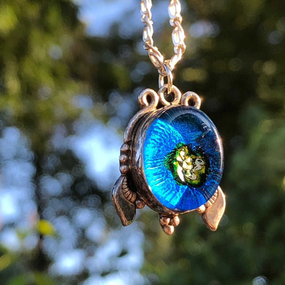 Sterling Silver Dichroic Glass Turtle Necklace